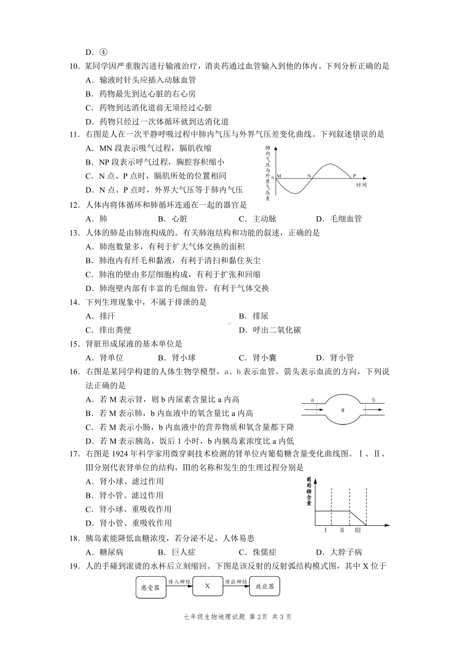 江苏盐城市2021-2022七年级初一下学期期末生物试卷.pdf_第2页