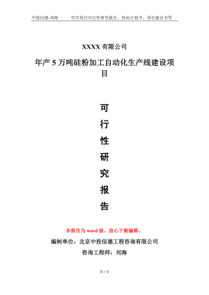 年产5万吨硅粉加工自动化生产线建设项目可行性研究报告模板备案审批定制.doc