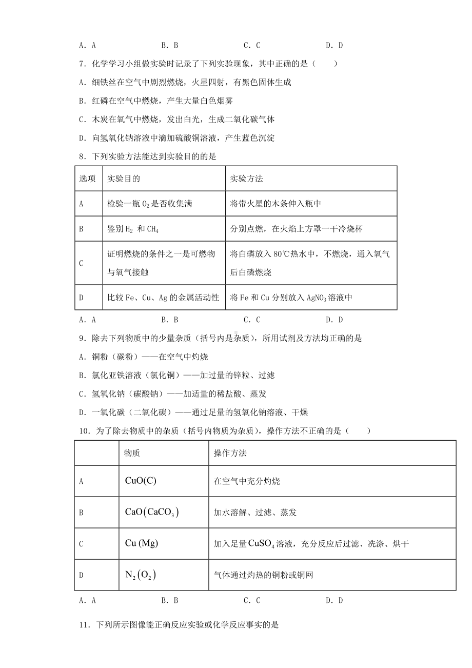 沪教版(上海)化学九年级第二学期6《常用的金属和盐》测试试题(含答案).docx_第2页