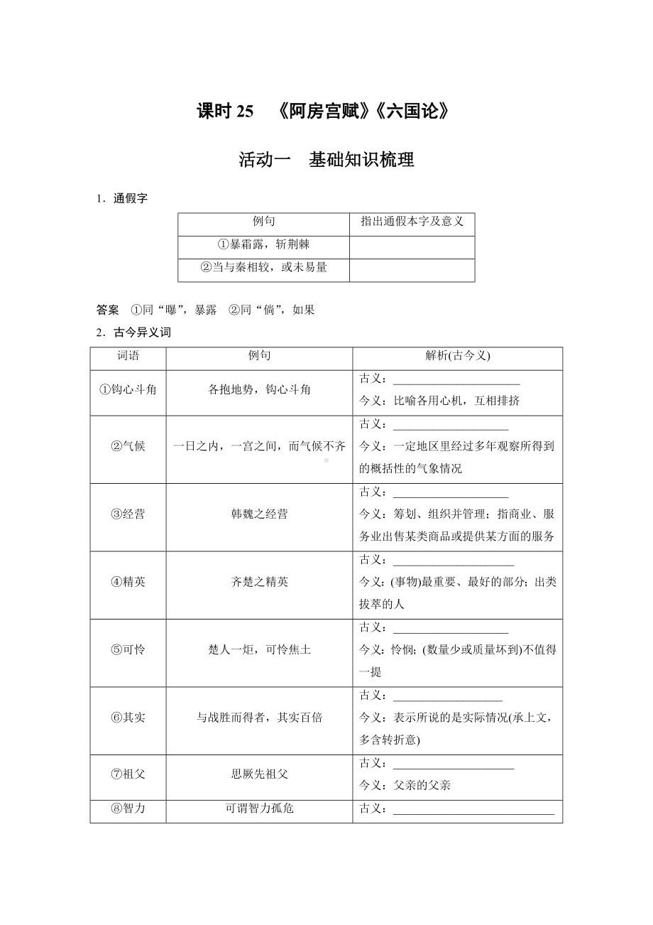 语文高考复习讲义-第2部分 教材文言文复习 课时25　《阿房宫赋》《六国论》.docx_第1页