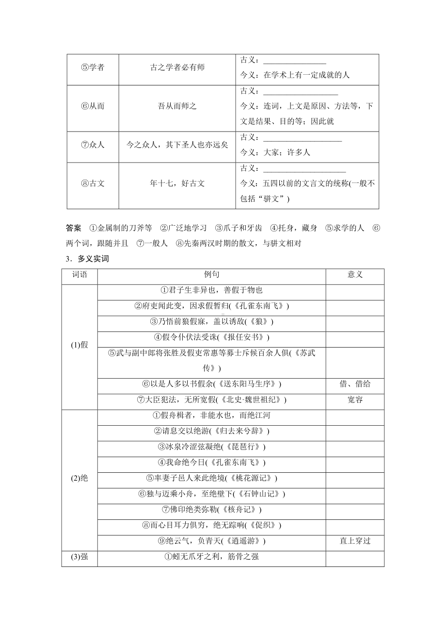 语文高考复习讲义-第2部分 教材文言文复习 课时18　《劝学》《师说》.docx_第2页