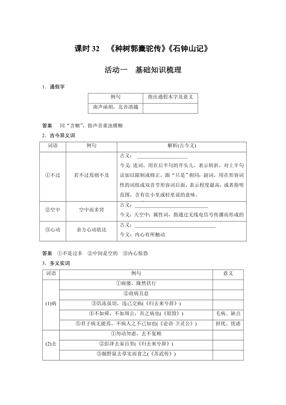 语文高考复习讲义-第2部分 教材文言文复习 课时32　《种树郭橐驼传》《石钟山记》.docx_第1页