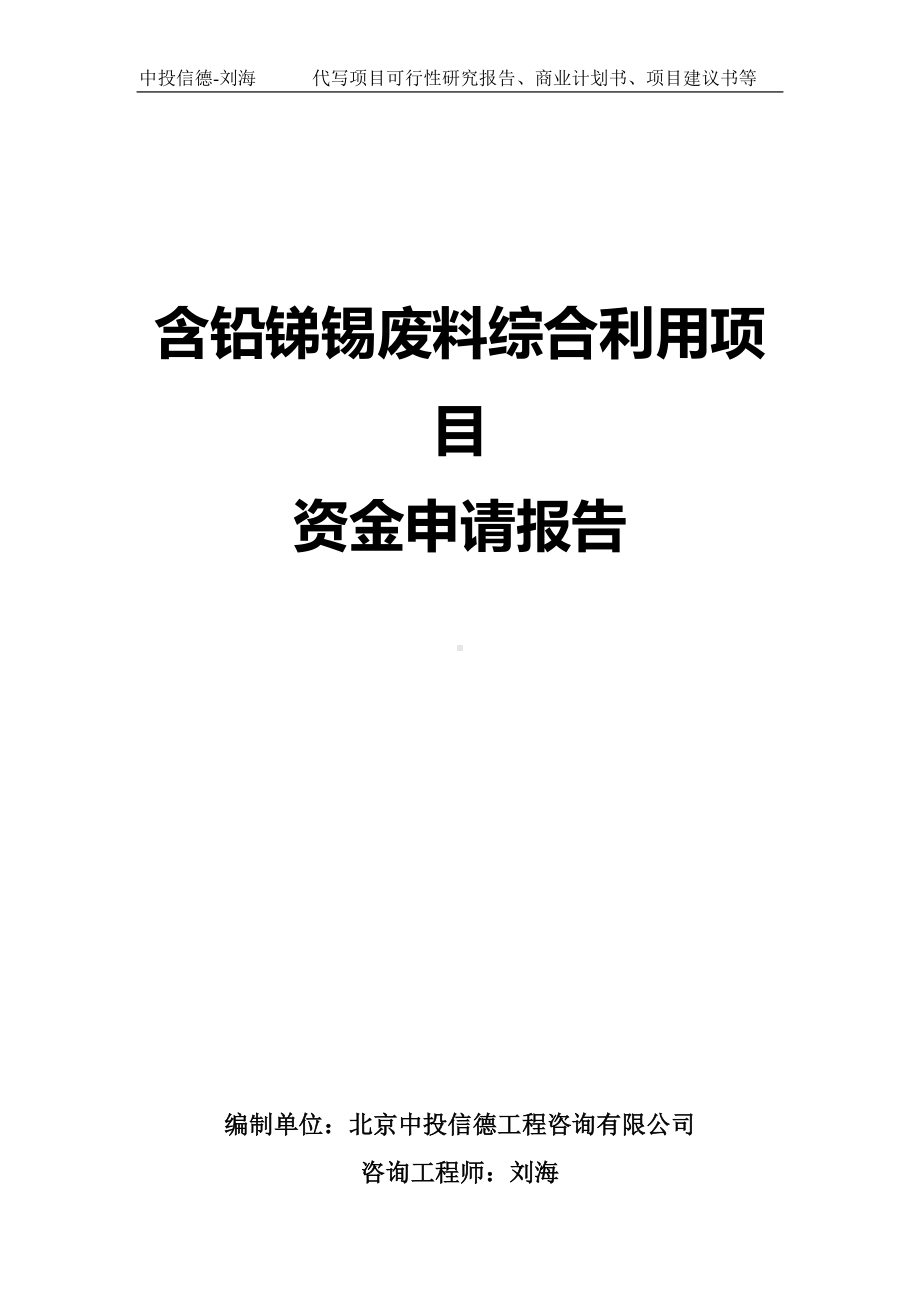 含铅锑锡废料综合利用项目资金申请报告写作模板.doc_第1页