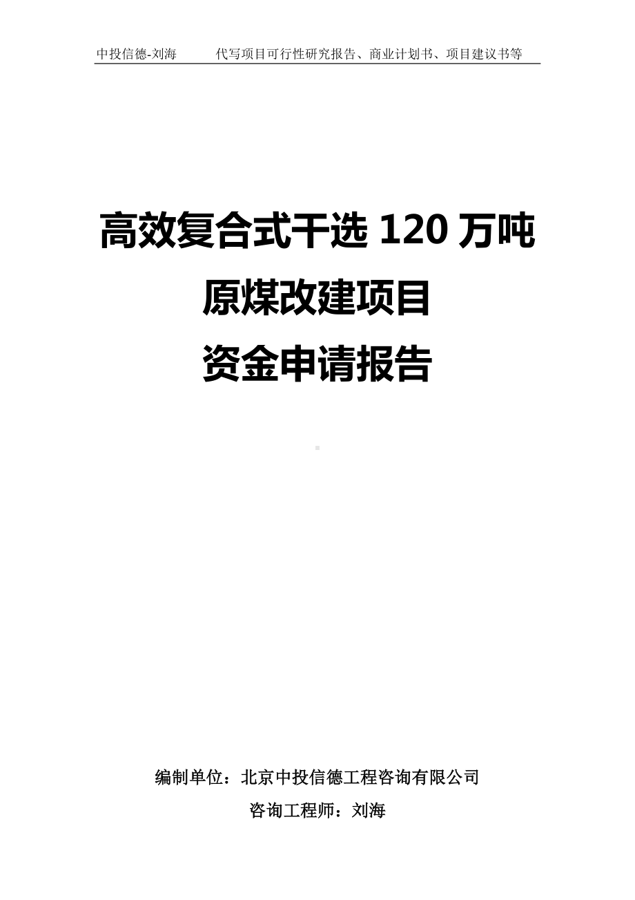 高效复合式干选120万吨原煤改建项目资金申请报告写作模板.doc_第1页