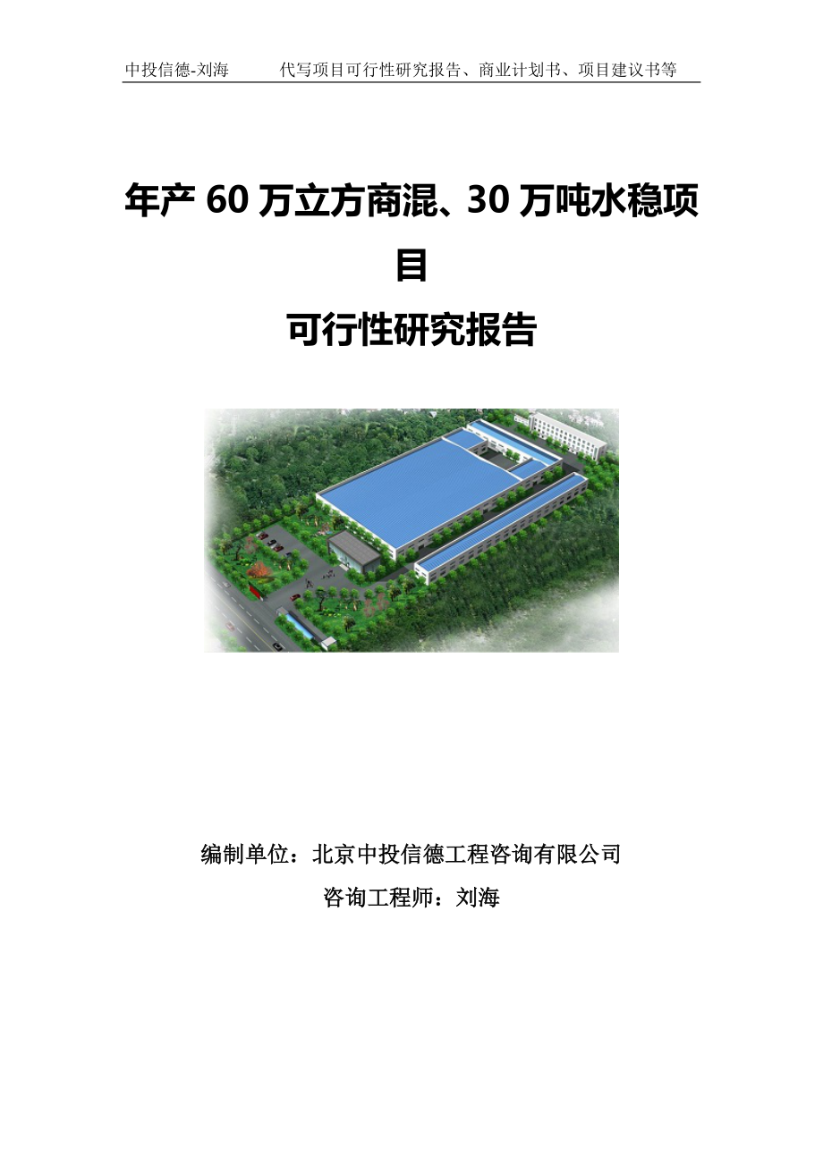 年产60万立方商混、30万吨水稳项目可行性研究报告写作模板.doc_第1页