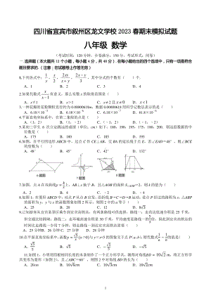 四川省宜宾市叙州区龙文学校2022--2023学年下学期八年级数学期末模拟(6月）试题.pdf