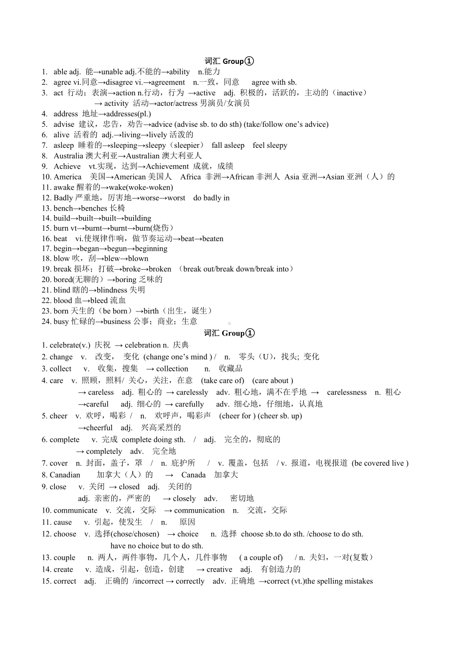 江苏省南京市外国语2023年九年级中考英语考前词汇复习.docx_第1页