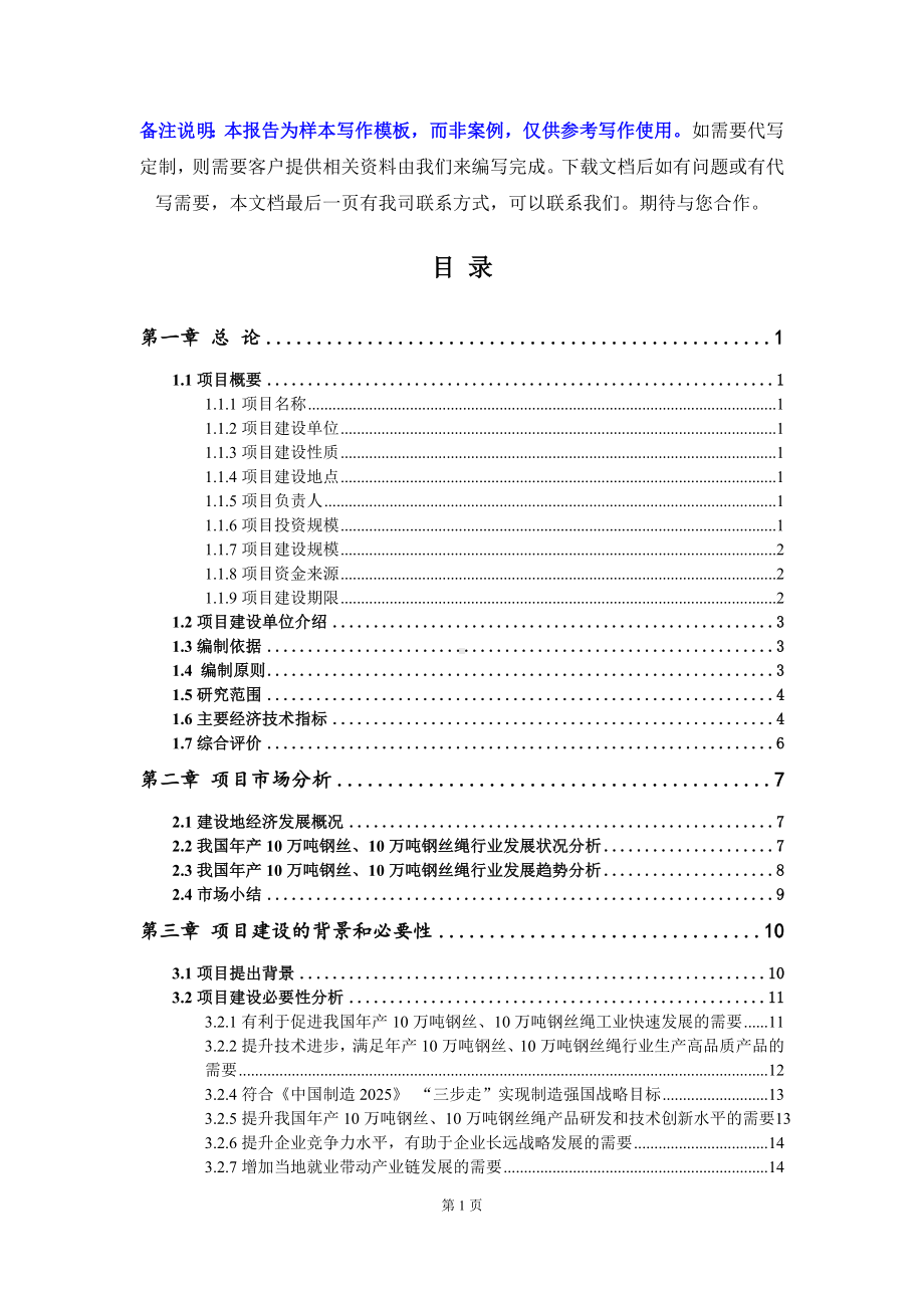 年产10万吨钢丝、10万吨钢丝绳项目可行性研究报告写作模板立项备案文件.doc_第2页