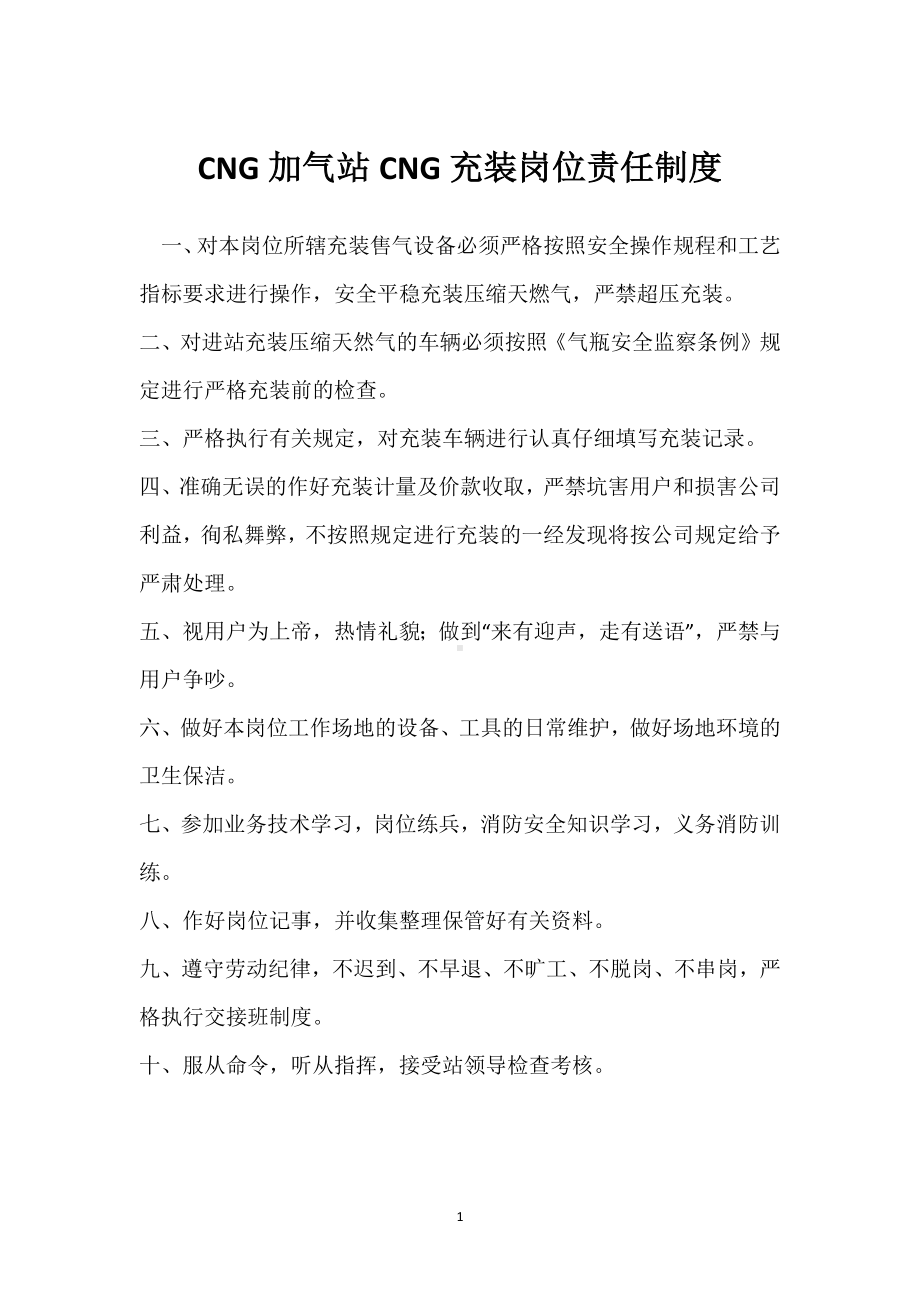 CNG加气站CNG充装岗位责任制度模板范本.docx_第1页