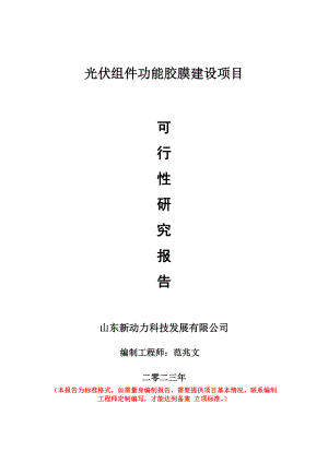 重点项目光伏组件功能胶膜建设项目可行性研究报告申请立项备案可修改案例.doc