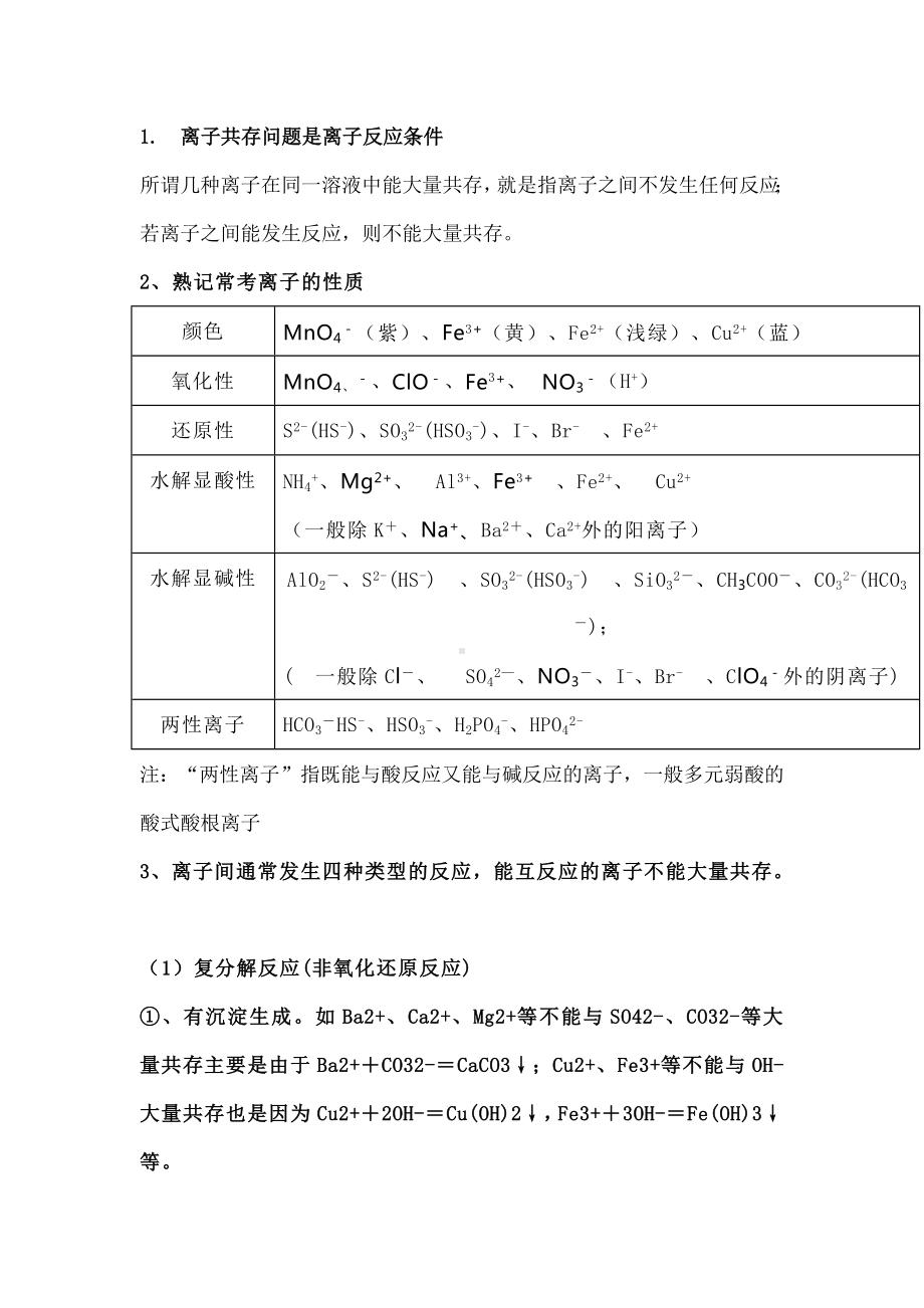 高考化学复习专题之离子大量共存规律总结.docx_第1页