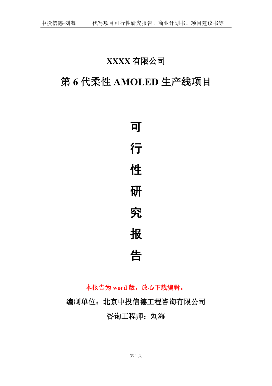 第6代柔性AMOLED生产线项目可行性研究报告模板-立项备案.doc_第1页