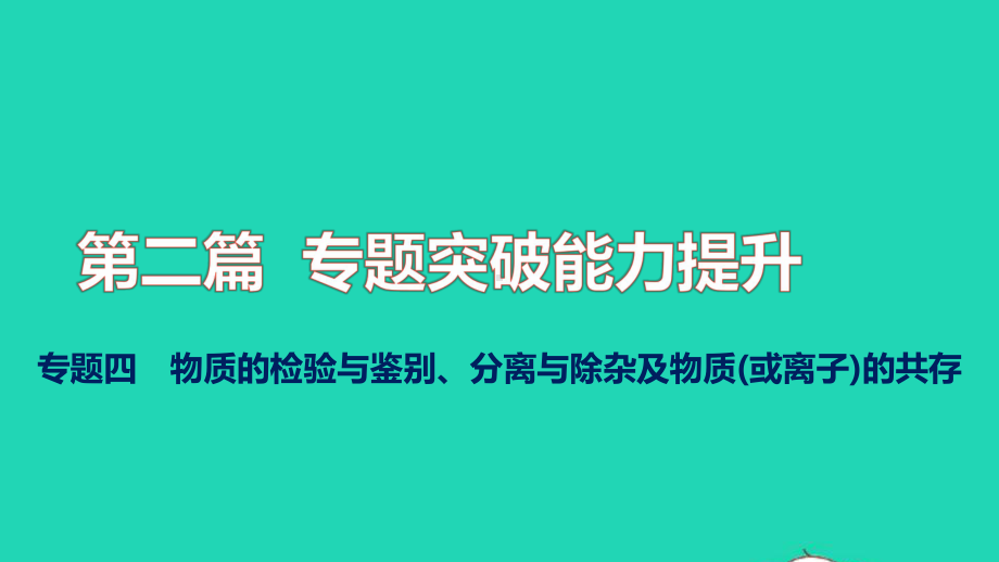 2022秋中考化学第二篇专题突破能力提升专题四物质的检验与鉴别分离与除杂及物质或离子的共存讲本课件.pptx_第1页