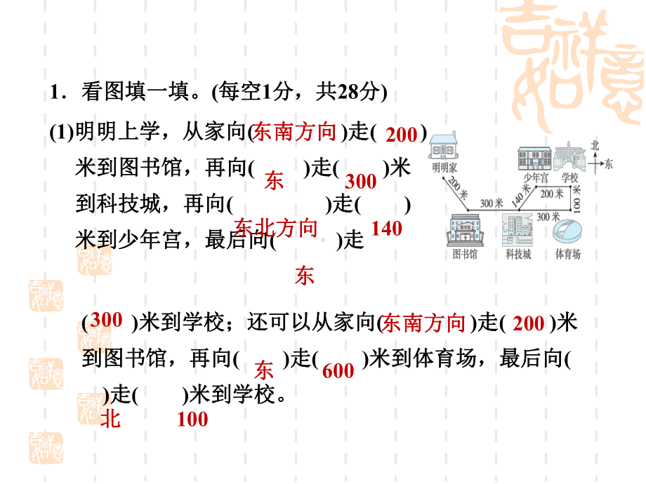 北师版四年级上册数学-第5单元-方向与位置-阶段小达标-课件6.ppt_第3页