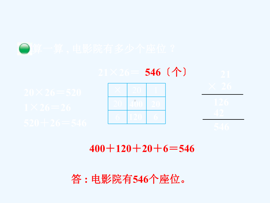 广宗县某小学三年级数学下册-三-乘法第4课时-电影院课件-北师大版.ppt_第3页