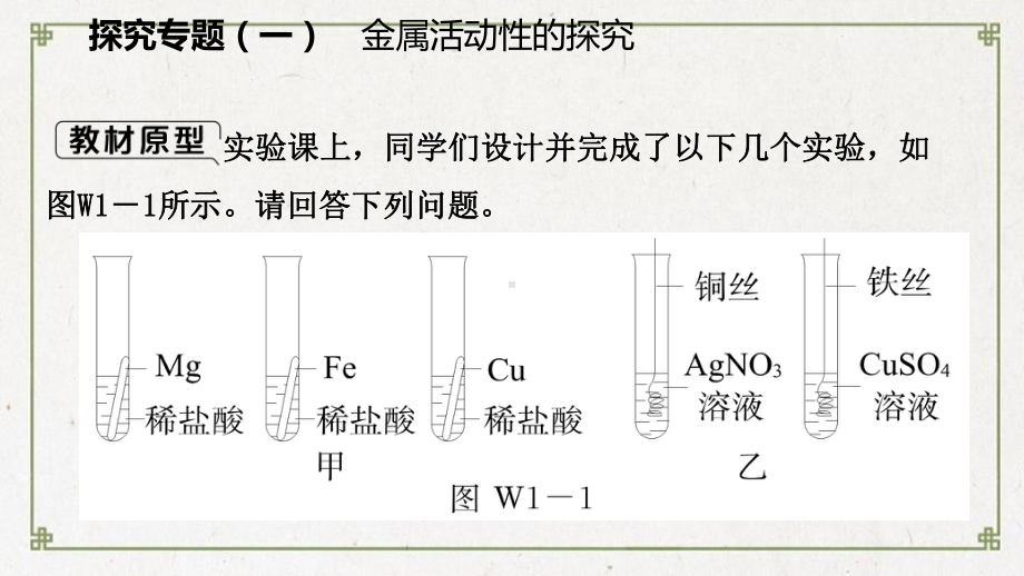 新罗区某中学九年级化学下册第九章现代生活与化学探究专题一金属活动性的探究同步练习课件新版粤教版4.ppt_第2页