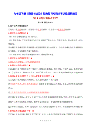 九年级下册《道德与法治》期末复习知识点考点提纲精编版（实用必备！）.docx