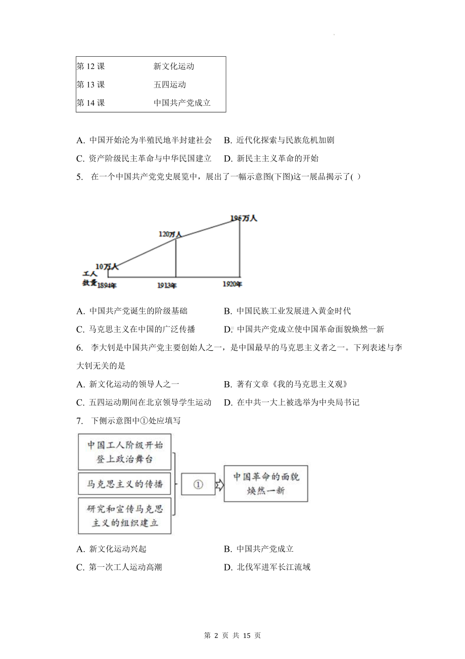 八年级上册历史第四单元《新民主主义革命的开始》测试卷（含答案解析）.docx_第2页