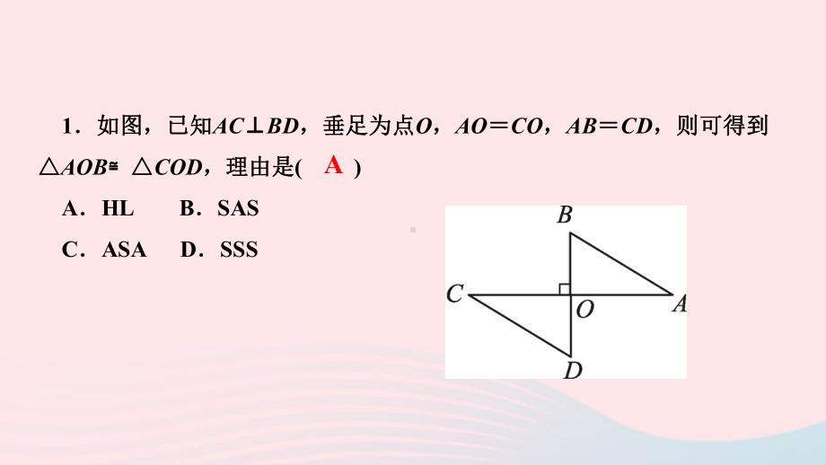 八年级数学上册第十二章三角形全等的判定第4课时用“HL”证直角三角形全等作业课件新版新人教版.ppt_第3页