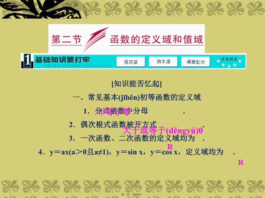 高三数学一轮复习-(基础知识+小题全取+考点通关+课时检测)22函数的定义域和值域课件-新人教A版.ppt_第1页