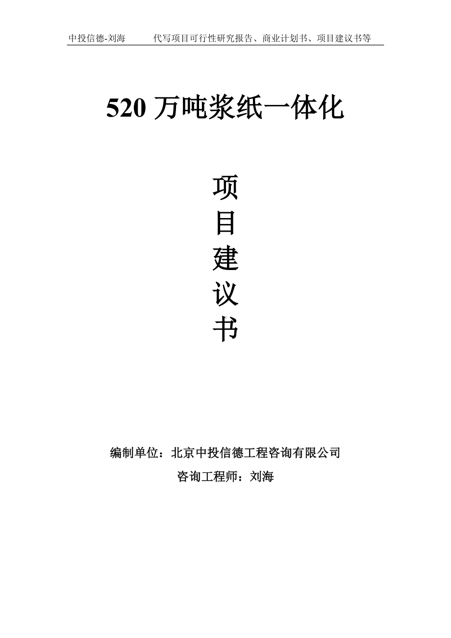 520万吨浆纸一体化项目建议书-写作模板.doc_第1页