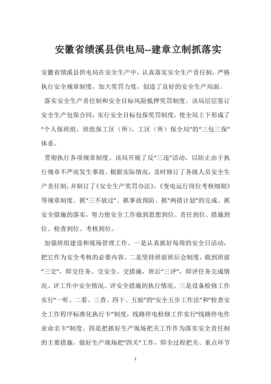 安徽省绩溪县供电局-建章立制抓落实模板范本.docx_第1页