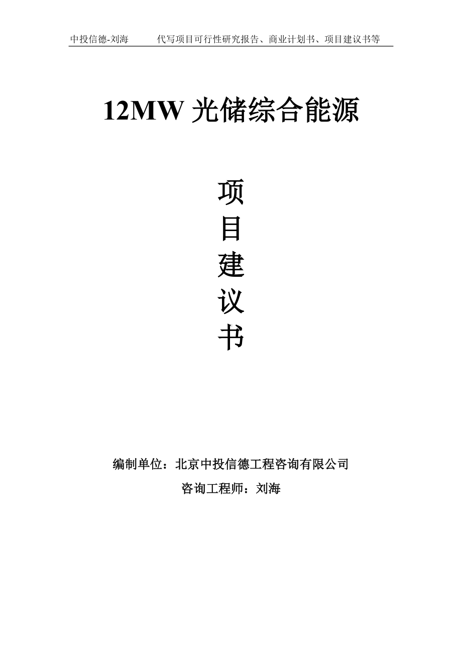 12MW光储综合能源项目建议书-写作模板.doc_第1页