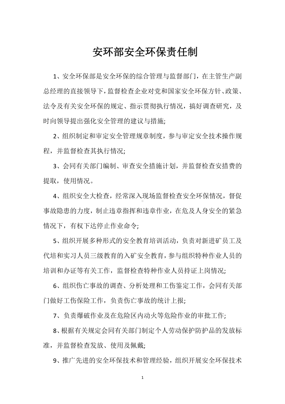 安环部安全环保责任制模板范本.docx_第1页