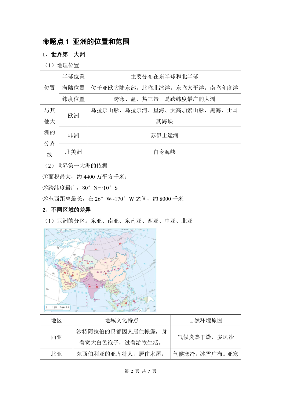 2024年中考人教版地理一轮复习：第六章 亚洲 导学案.docx_第2页