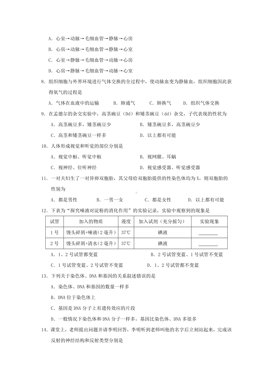 四川省中考生物试题及答案教案文档.doc_第2页