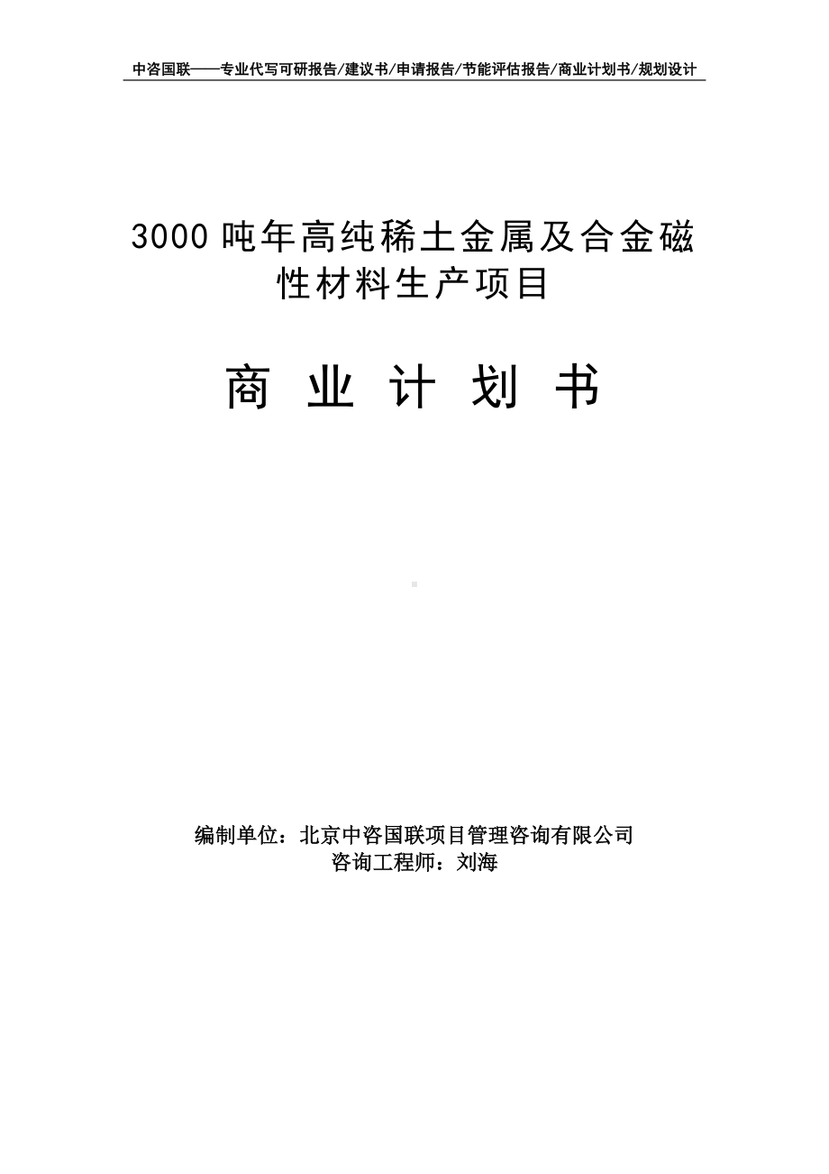 3000吨年高纯稀土金属及合金磁性材料生产项目商业计划书写作模板-融资招商.doc_第1页