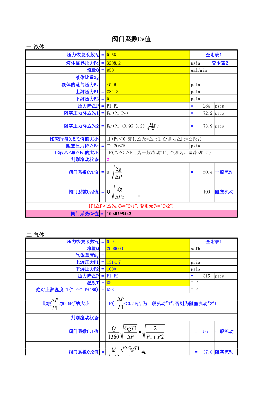 阀门系数Cv和KV值计算表格.xls_第1页