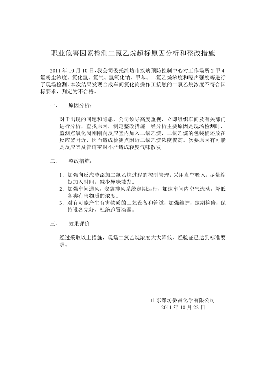 职业危害因素检测二氯乙烷超标原因分析和整改措施.doc_第1页