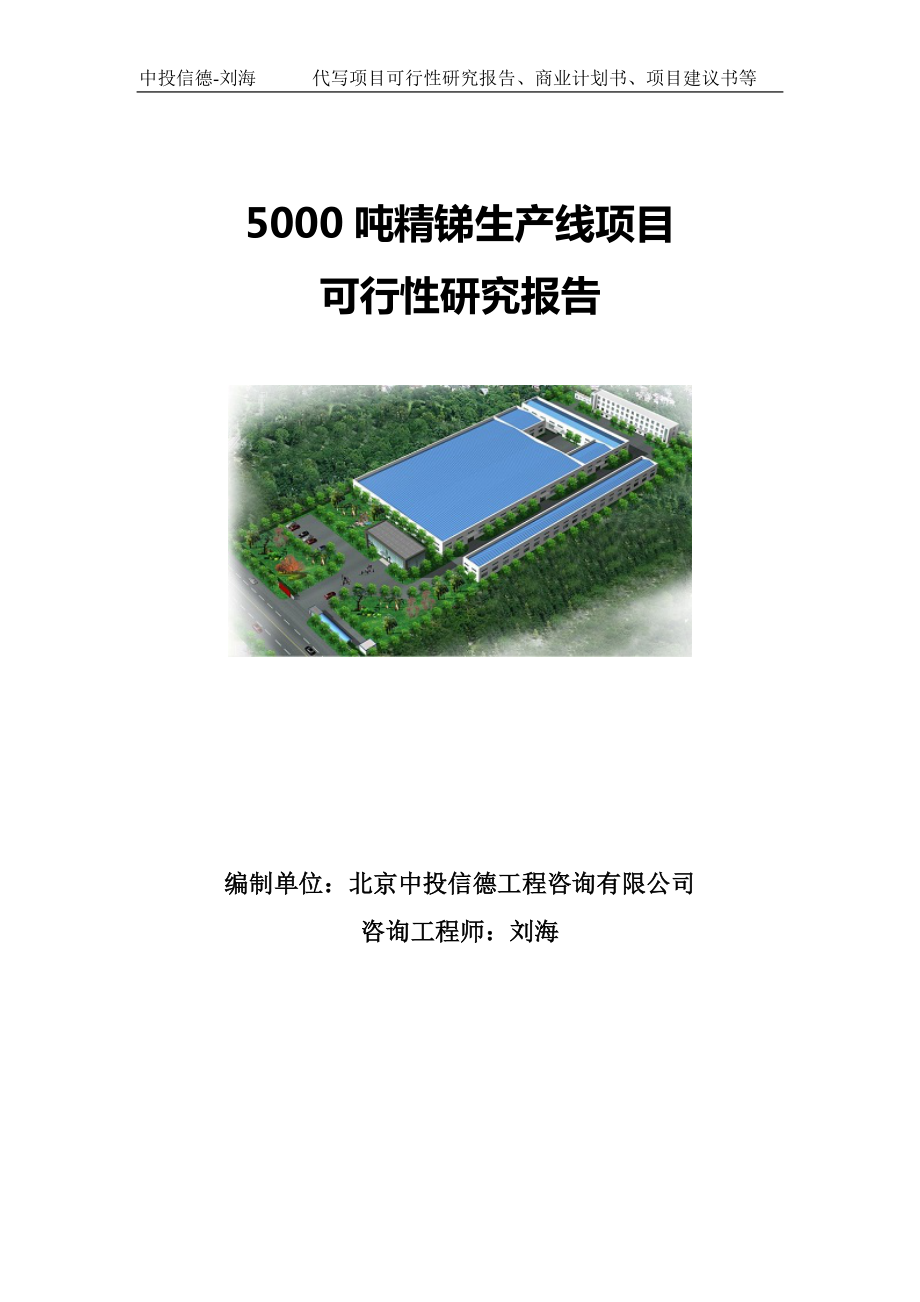 5000吨精锑生产线项目可行性研究报告写作模板.doc_第1页