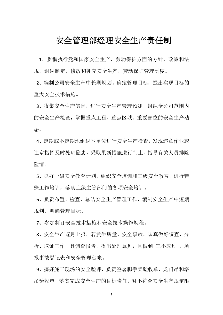 安全管理部经理安全生产责任制模板范本.docx_第1页