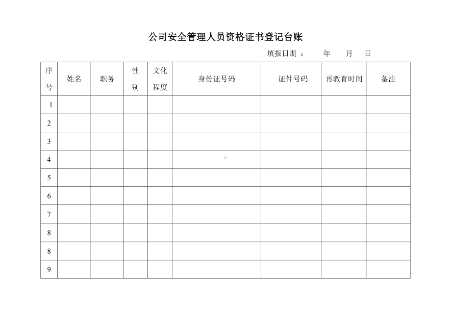 公司安全管理人员资格证书登记台账.doc_第1页