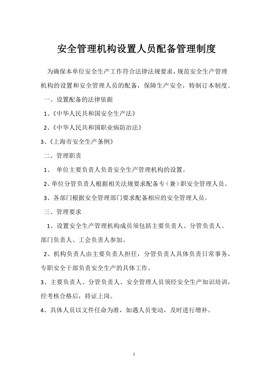 安全管理机构设置人员配备管理制度模板范本.docx_第1页