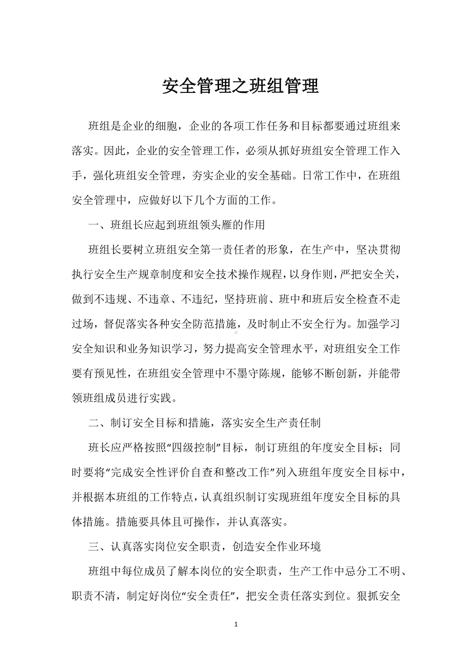 安全管理之班组管理模板范本.docx_第1页