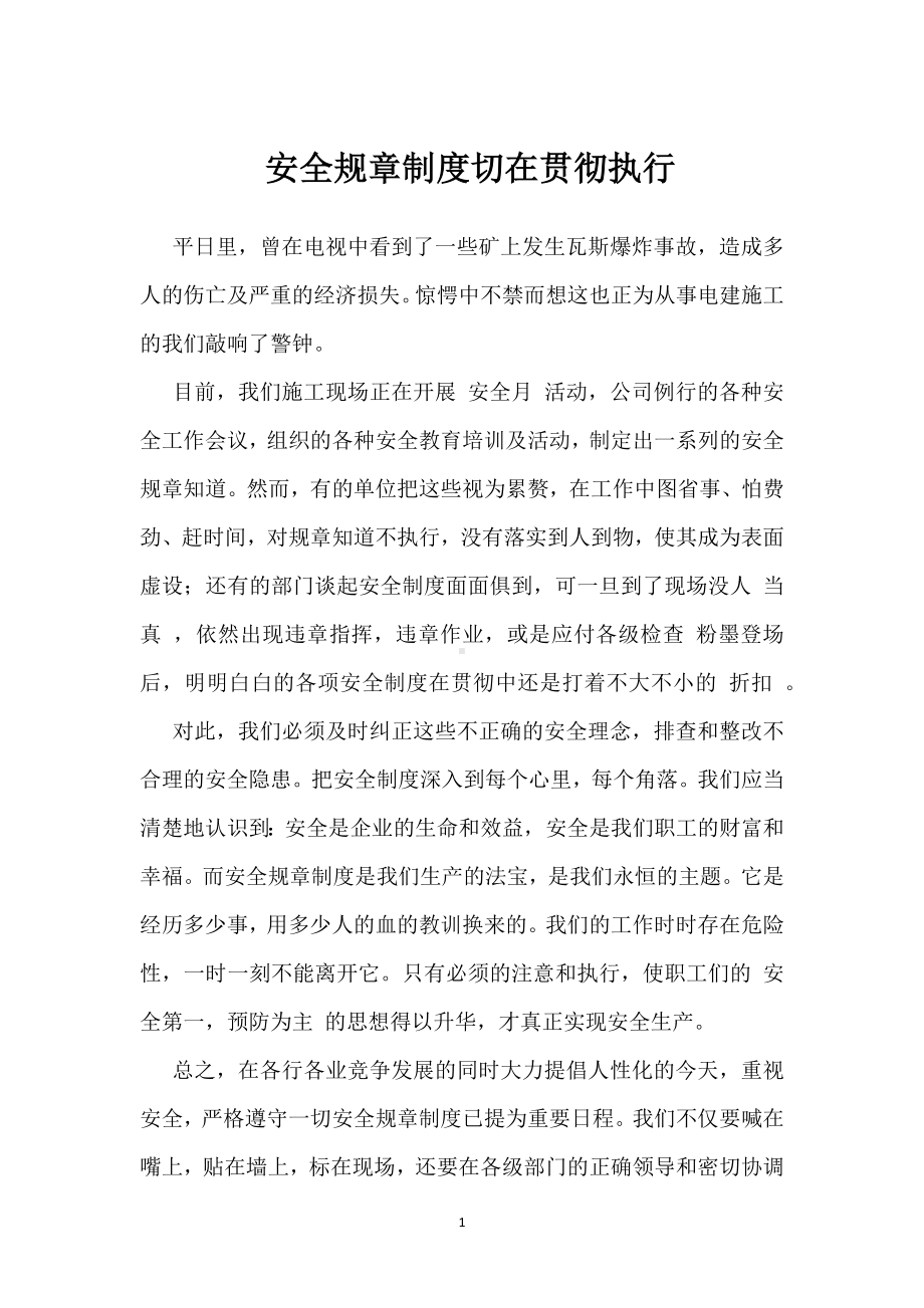 安全规章制度切在贯彻执行模板范本.docx_第1页