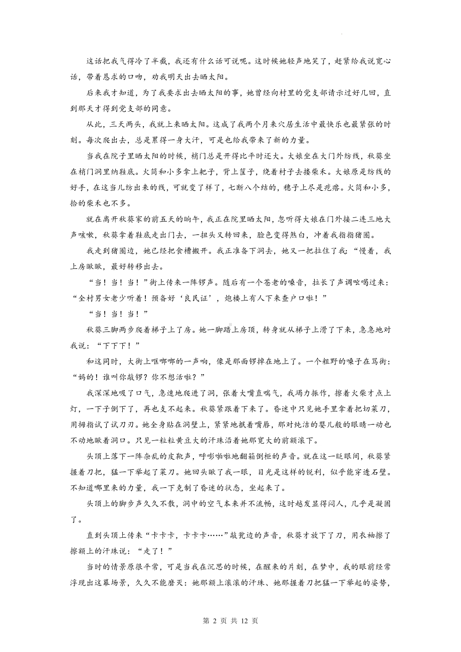 2024届高考语文专题复习：小说客观题 练习题（Word版含答案）.docx_第2页