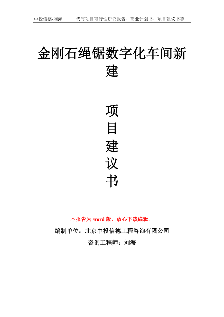 金刚石绳锯数字化车间新建项目建议书写作模板.doc_第1页