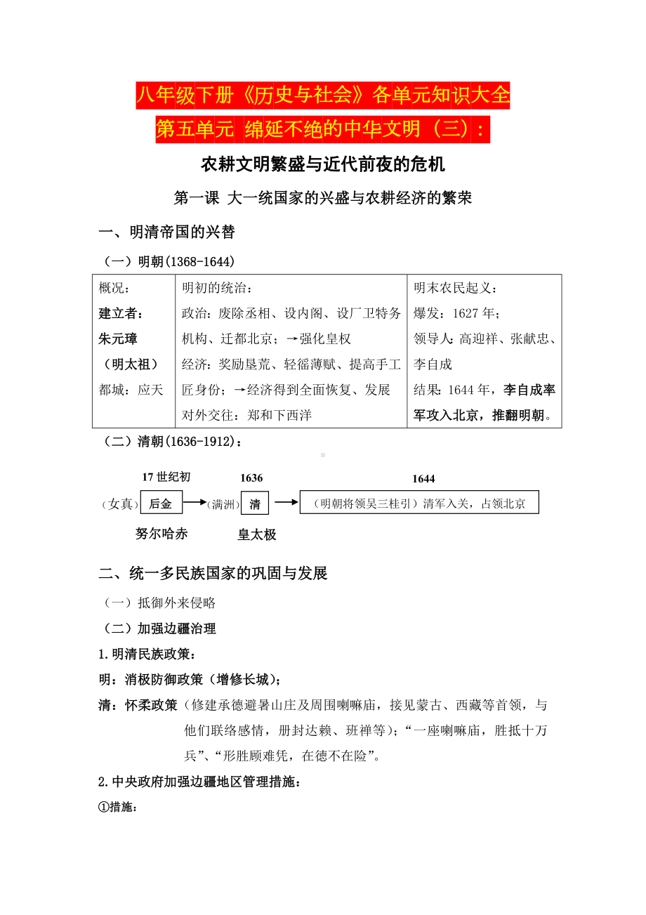 八年级下册《历史与社会》各单元知识大全.doc_第1页