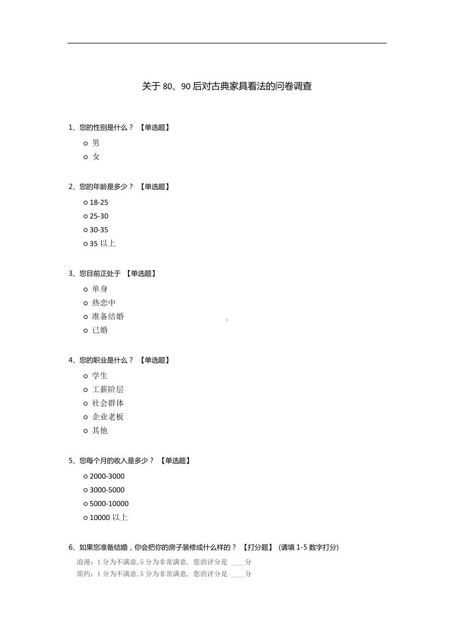 关于80、90后对古典家具看法的问卷调查.docx_第1页