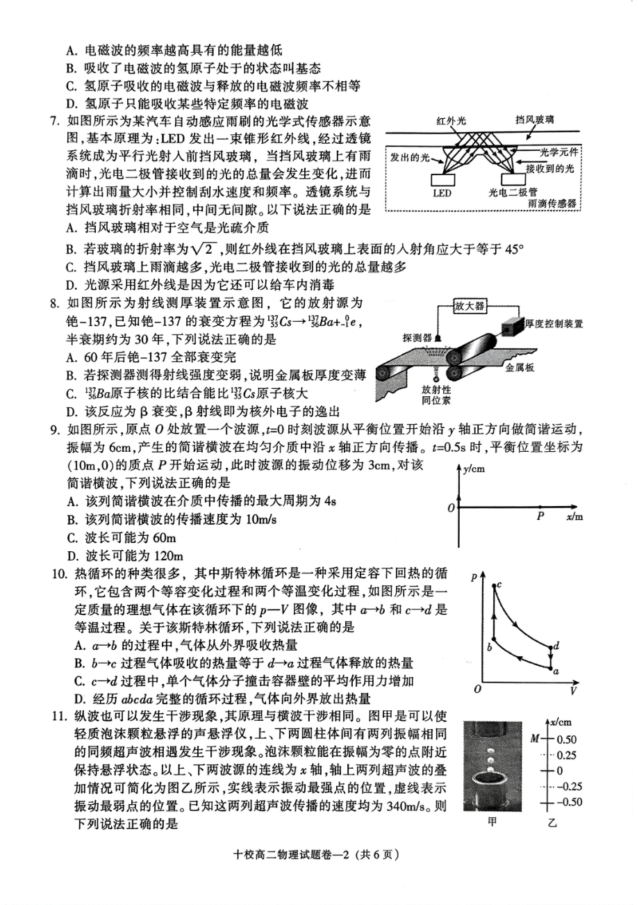 浙江省金华十校2022-2023高二下学期期末物理试卷+答案.pdf_第2页