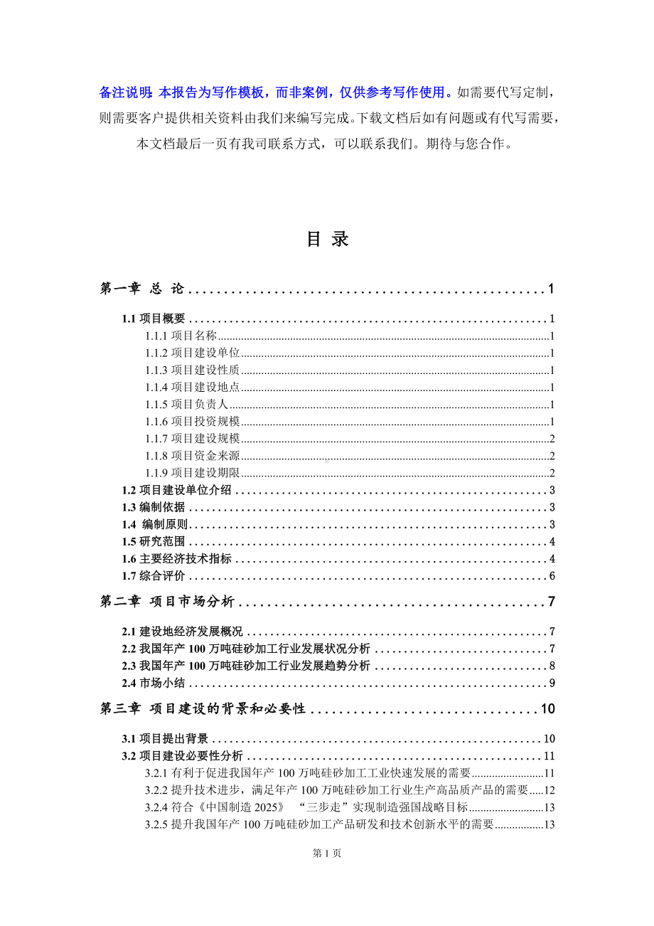 年产100万吨硅砂加工项目资金申请报告写作模板.doc_第2页