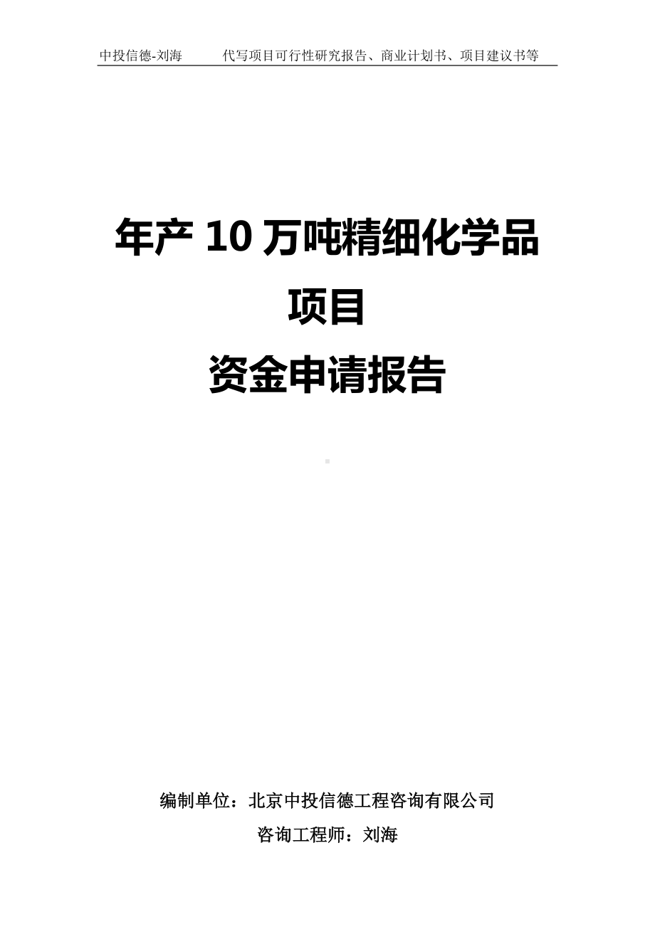 年产10万吨精细化学品项目资金申请报告写作模板.doc_第1页