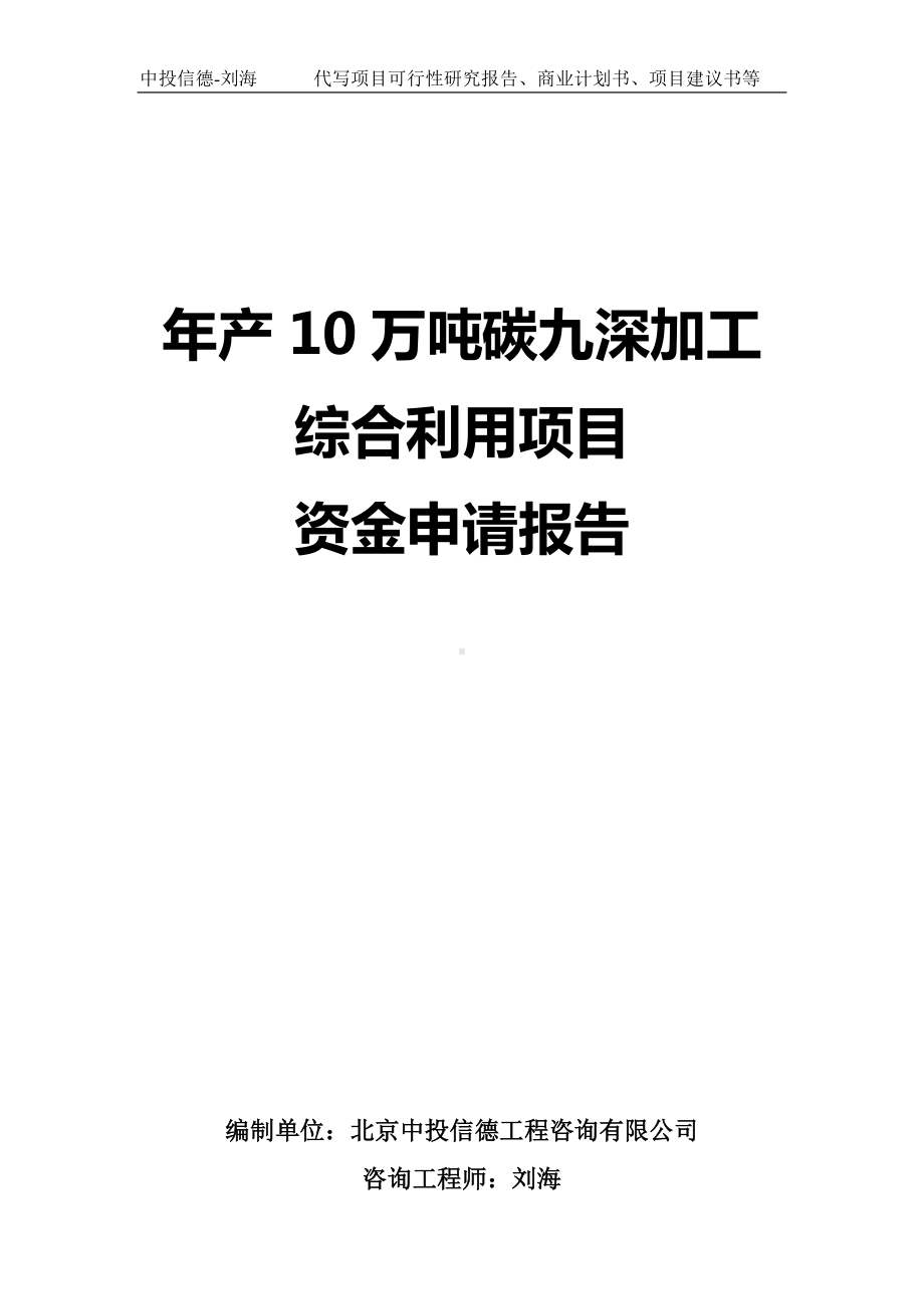 年产10万吨碳九深加工综合利用项目资金申请报告写作模板.doc_第1页