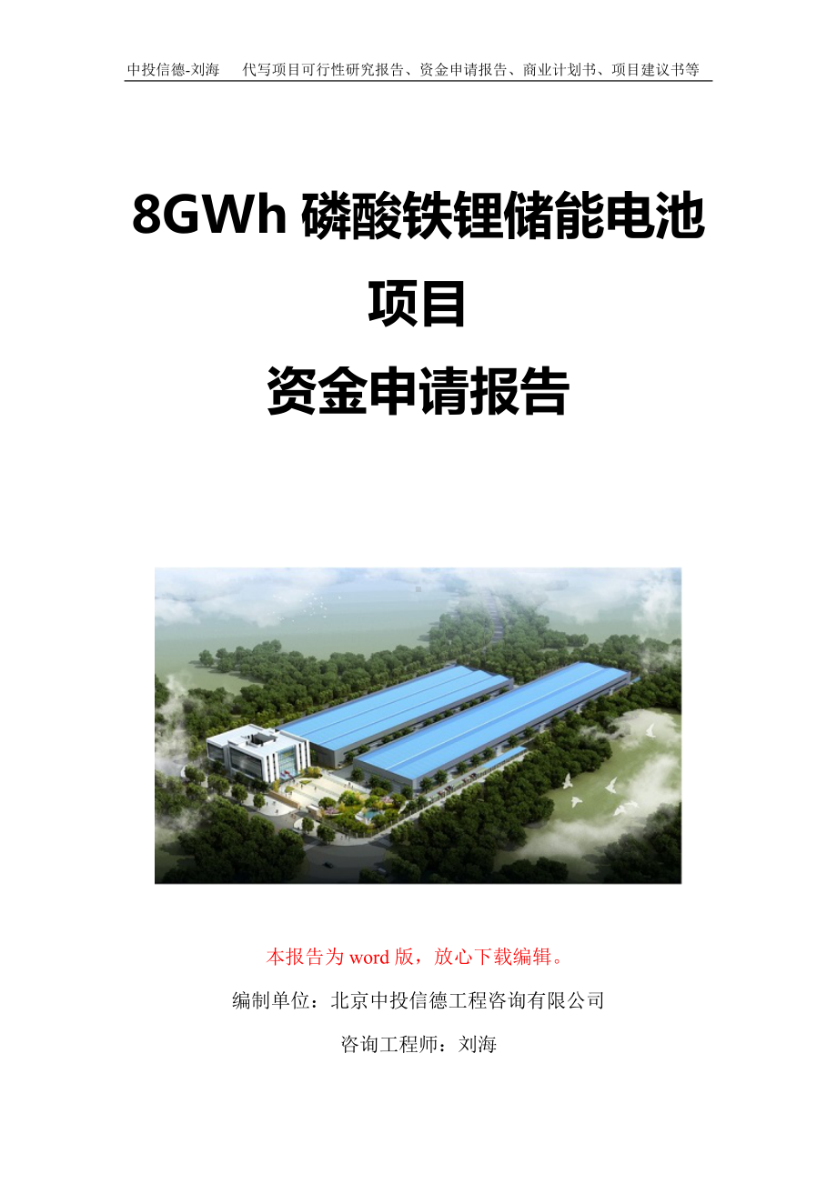 8GWh磷酸铁锂储能电池项目资金申请报告写作模板定制.doc_第1页