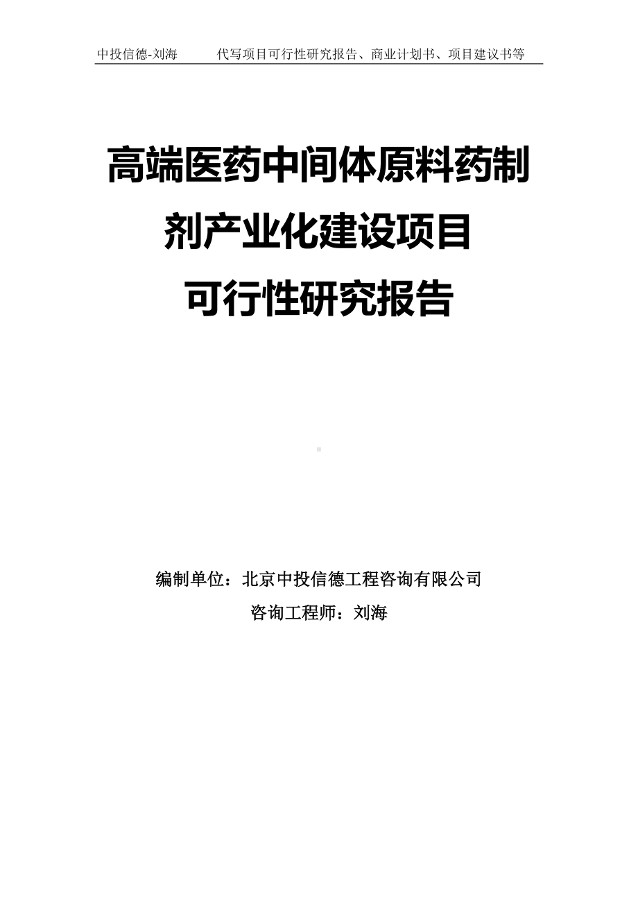 高端医药中间体原料药制剂产业化建设项目可行性研究报告模板.doc_第1页