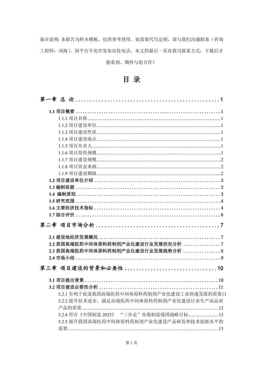 高端医药中间体原料药制剂产业化建设项目可行性研究报告模板.doc_第2页